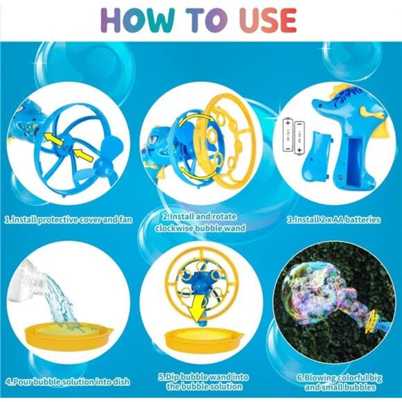 Bubble Gun Bubble Machine Dinosaur Bubble Blower Toy for Kids and Toddlers - Picture 6 of 7